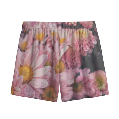 Pink Flowers Print Mesh Shorts