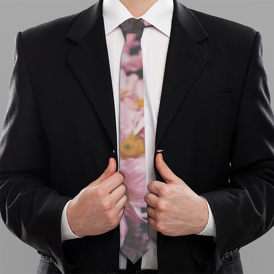Pink Flowers Print Necktie