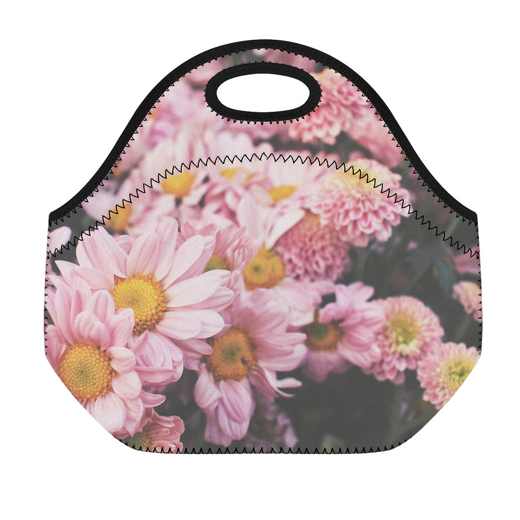 Pink Flowers Print Neoprene Lunch Bag