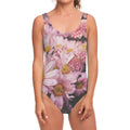 Pink Flowers Print One Piece Swimsuit