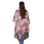 Pink Flowers Print Open Front Beach Cover Up