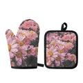 Pink Flowers Print Oven Mitt And Pot Holder Set