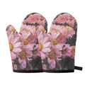 Pink Flowers Print Oven Mitts