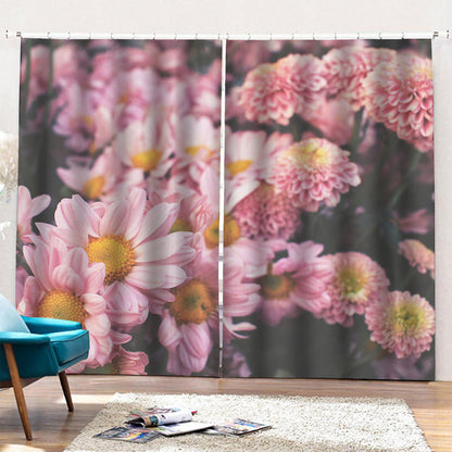 Pink Flowers Print Pencil Pleat Curtains