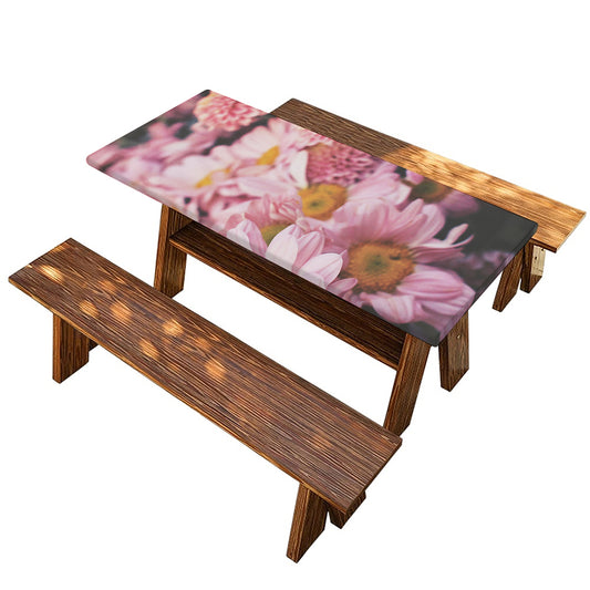 Pink Flowers Print Picnic Table Cover