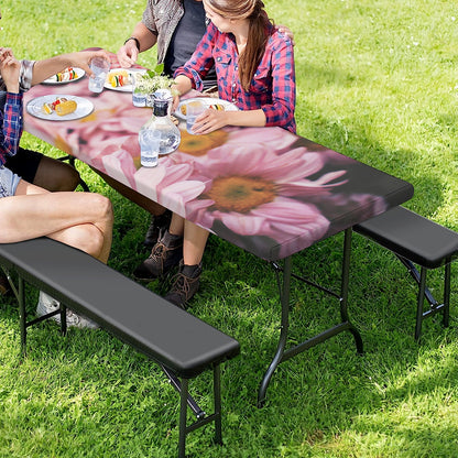 Pink Flowers Print Picnic Table Cover