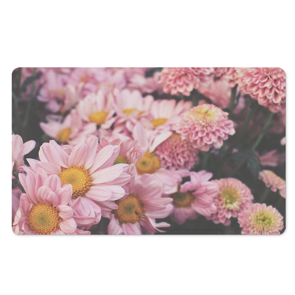 Pink Flowers Print Polyester Doormat