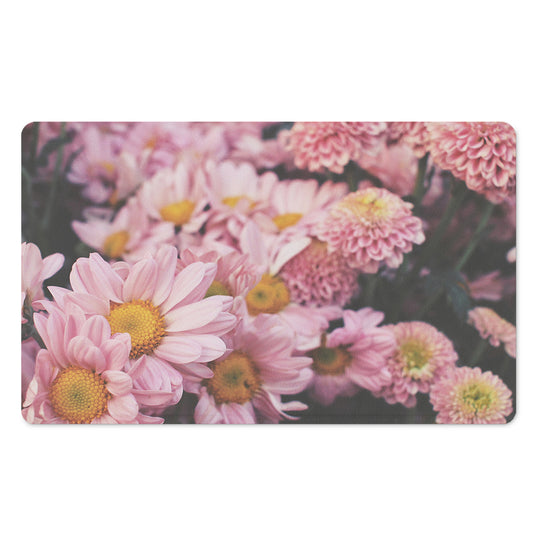 Pink Flowers Print Polyester Doormat