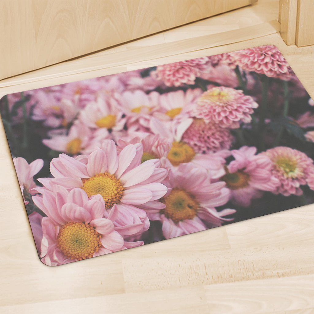 Pink Flowers Print Polyester Doormat