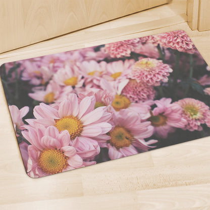 Pink Flowers Print Polyester Doormat