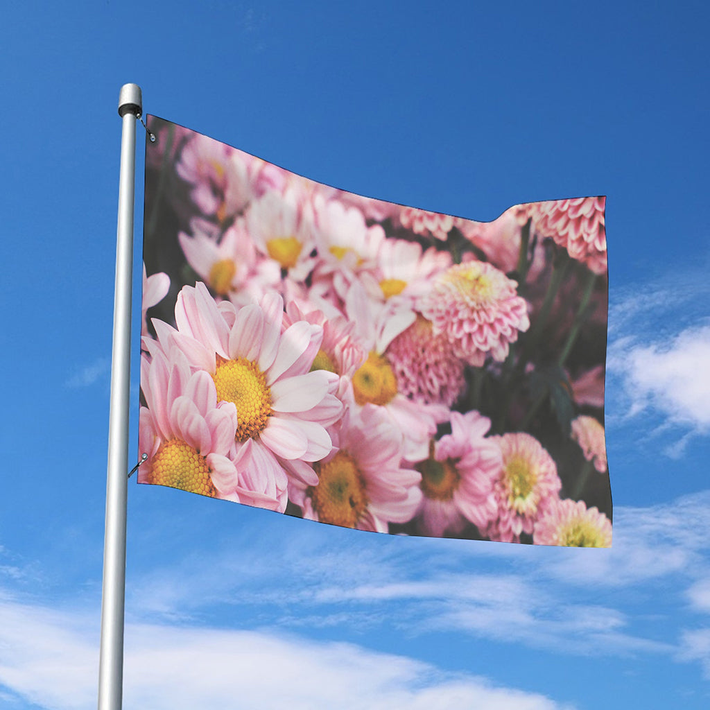 Pink Flowers Print Polyester Flag