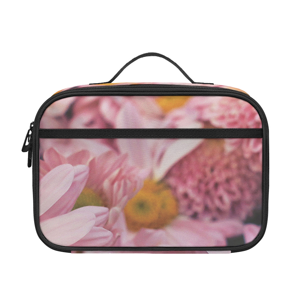 Pink Flowers Print Portable Lunch Bag