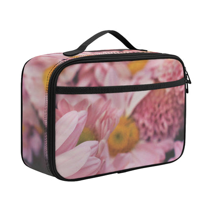 Pink Flowers Print Portable Lunch Bag