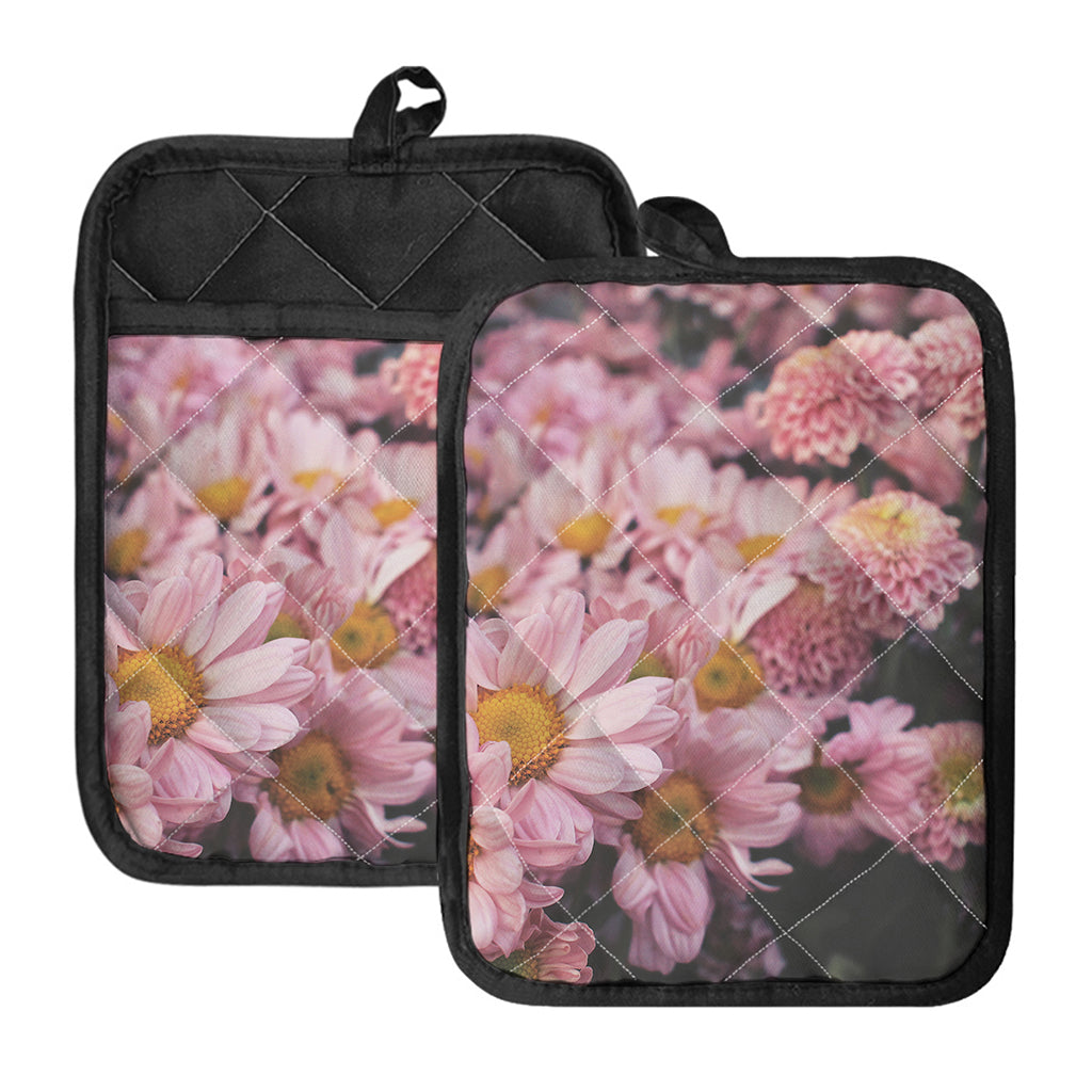 Pink Flowers Print Pot Holders With Pocket