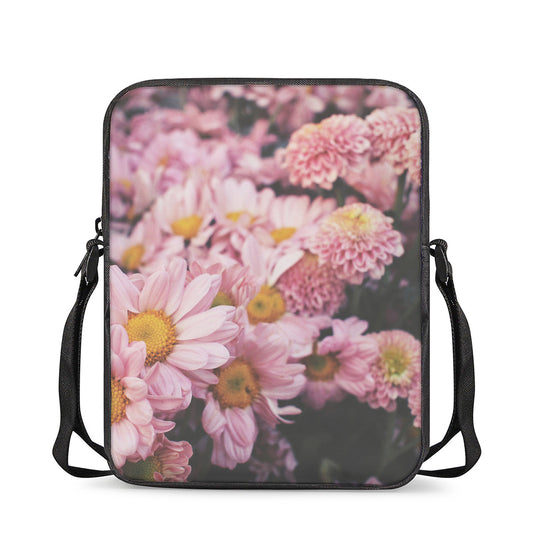 Pink Flowers Print Rectangular Crossbody Bag