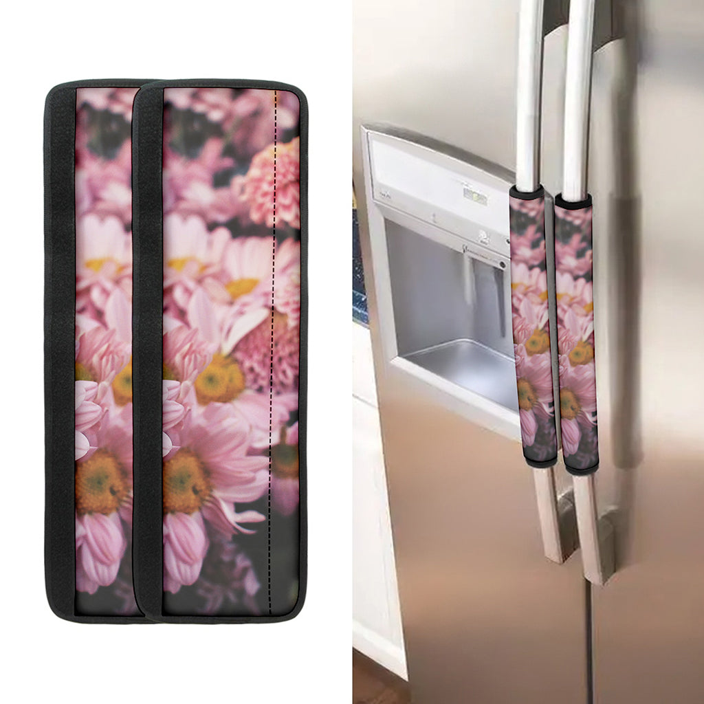 Pink Flowers Print Refrigerator Handle Covers