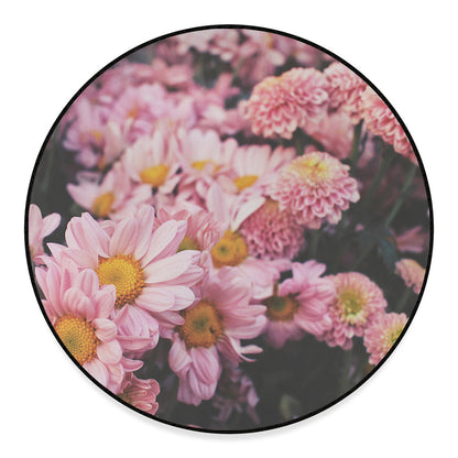 Pink Flowers Print Round Floor Mat