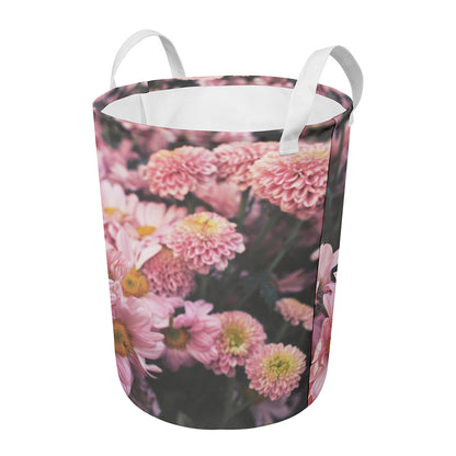 Pink Flowers Print Round Laundry Basket