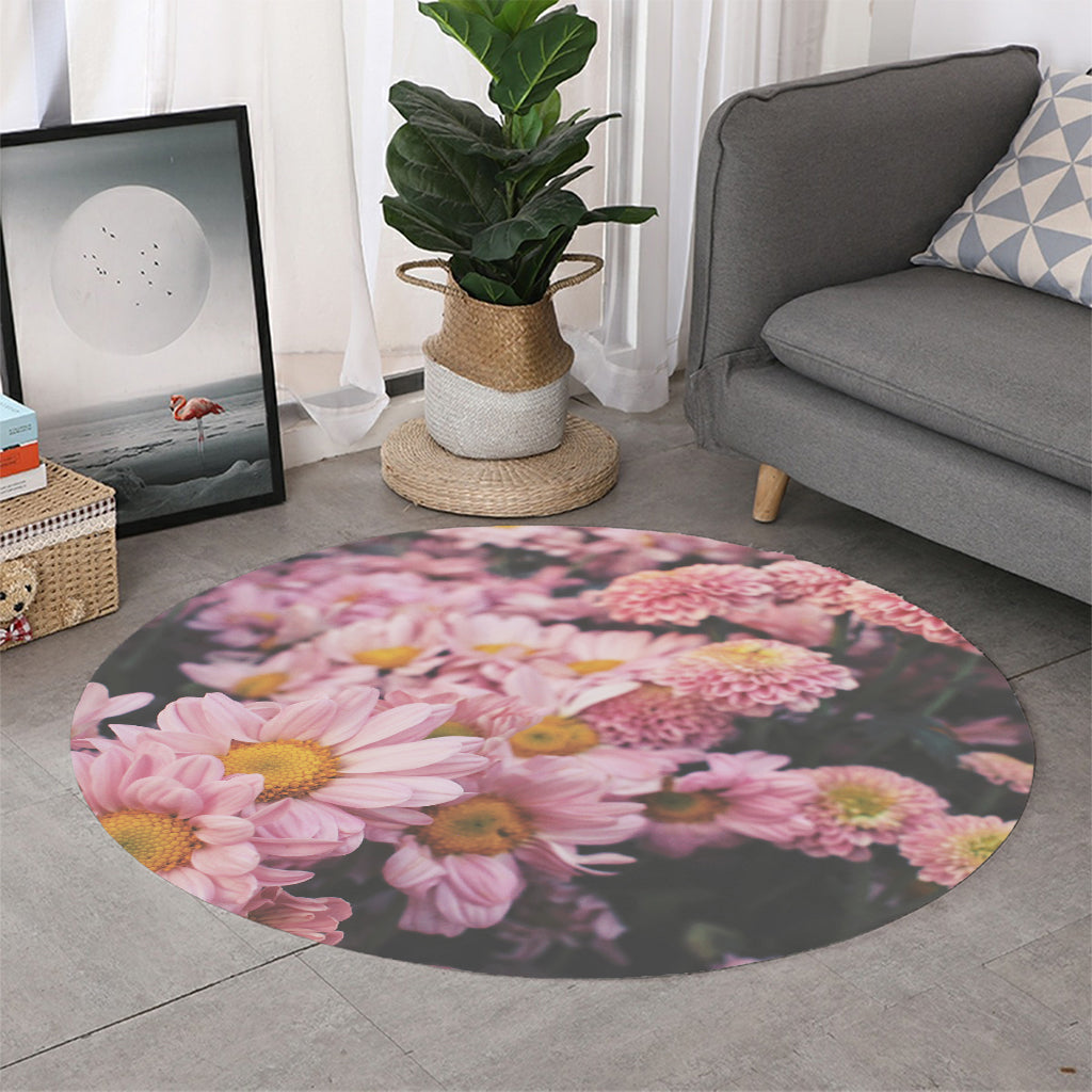 Pink Flowers Print Round Rug