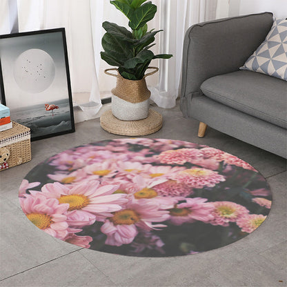 Pink Flowers Print Round Rug