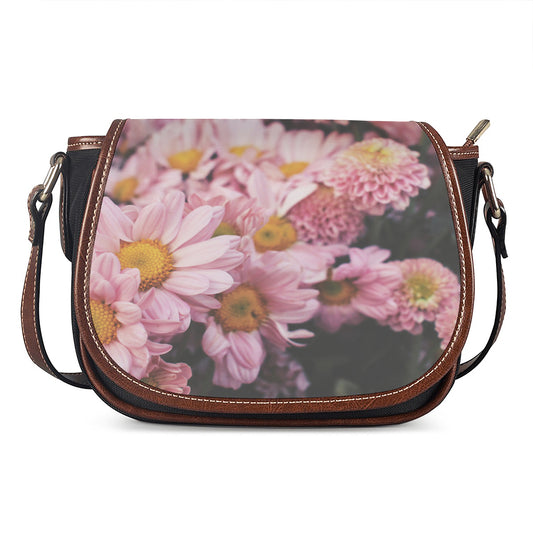 Pink Flowers Print Saddle Bag