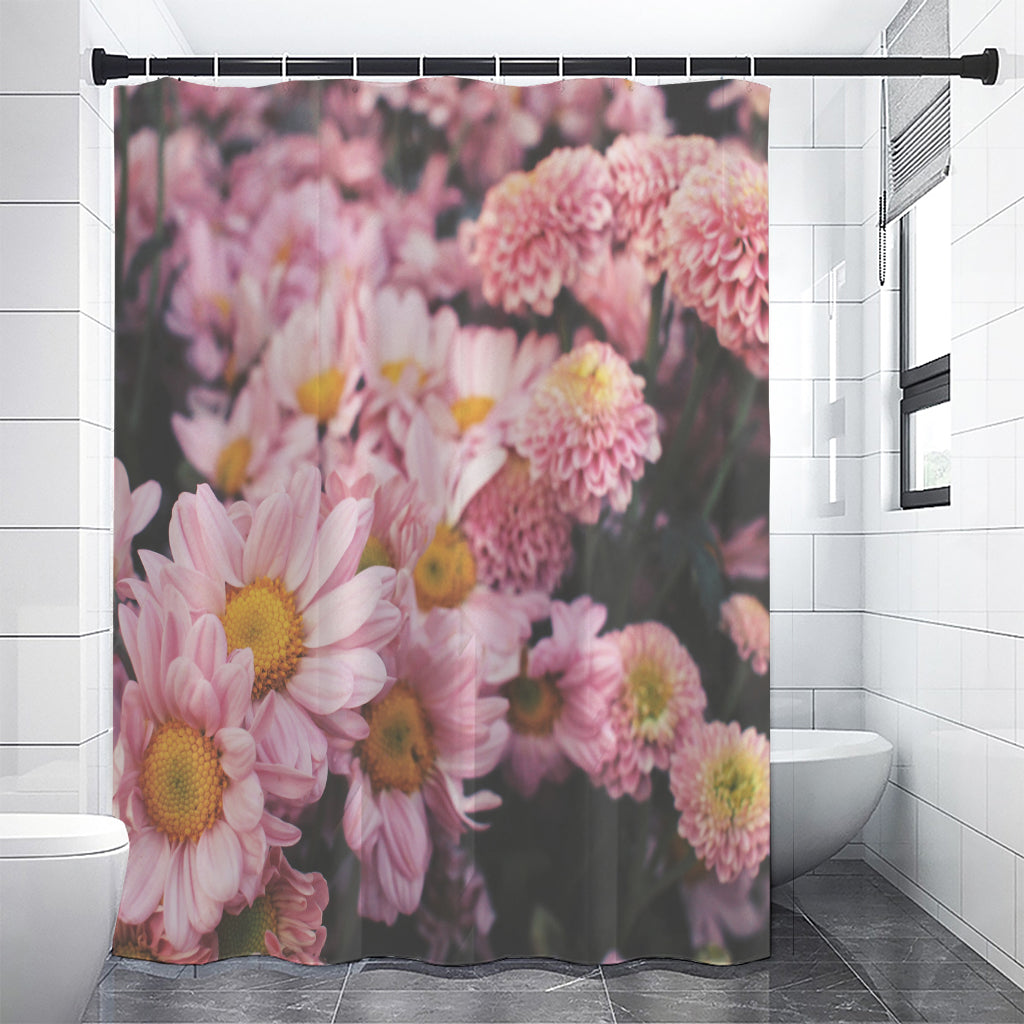 Pink Flowers Print Shower Curtain