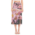 Pink Flowers Print Side Slit Midi Skirt