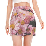 Pink Flowers Print Side Slit Mini Skirt