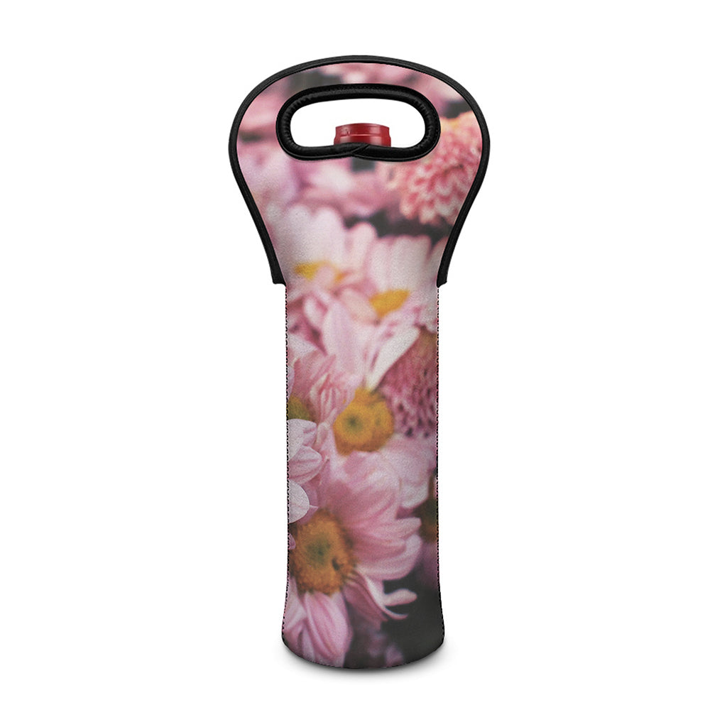 Pink Flowers Print Single Neoprene Wine Tote