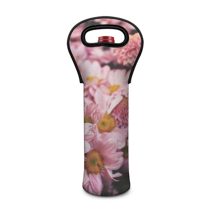 Pink Flowers Print Single Neoprene Wine Tote