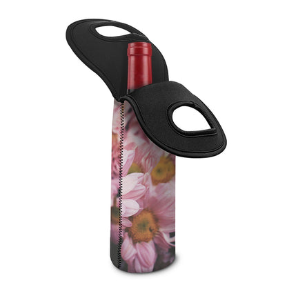 Pink Flowers Print Single Neoprene Wine Tote
