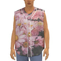 Pink Flowers Print Sleeveless Baseball Jersey