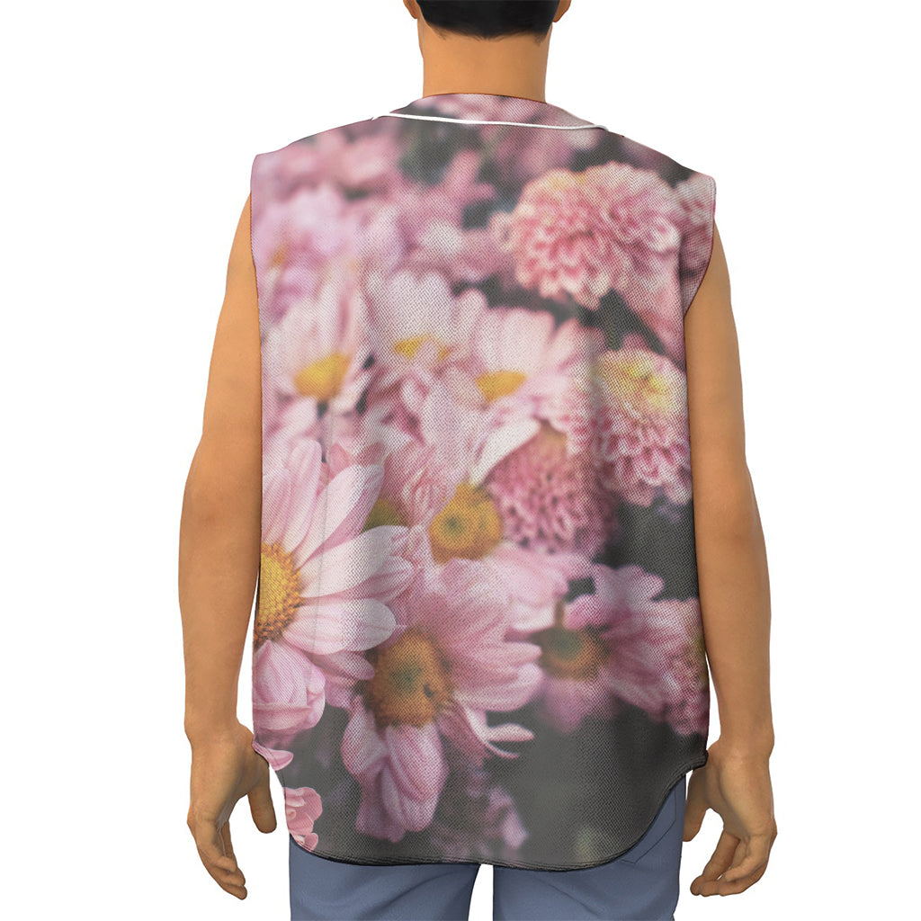 Pink Flowers Print Sleeveless Baseball Jersey