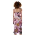 Pink Flowers Print Slim Fit Midi Cami Dress