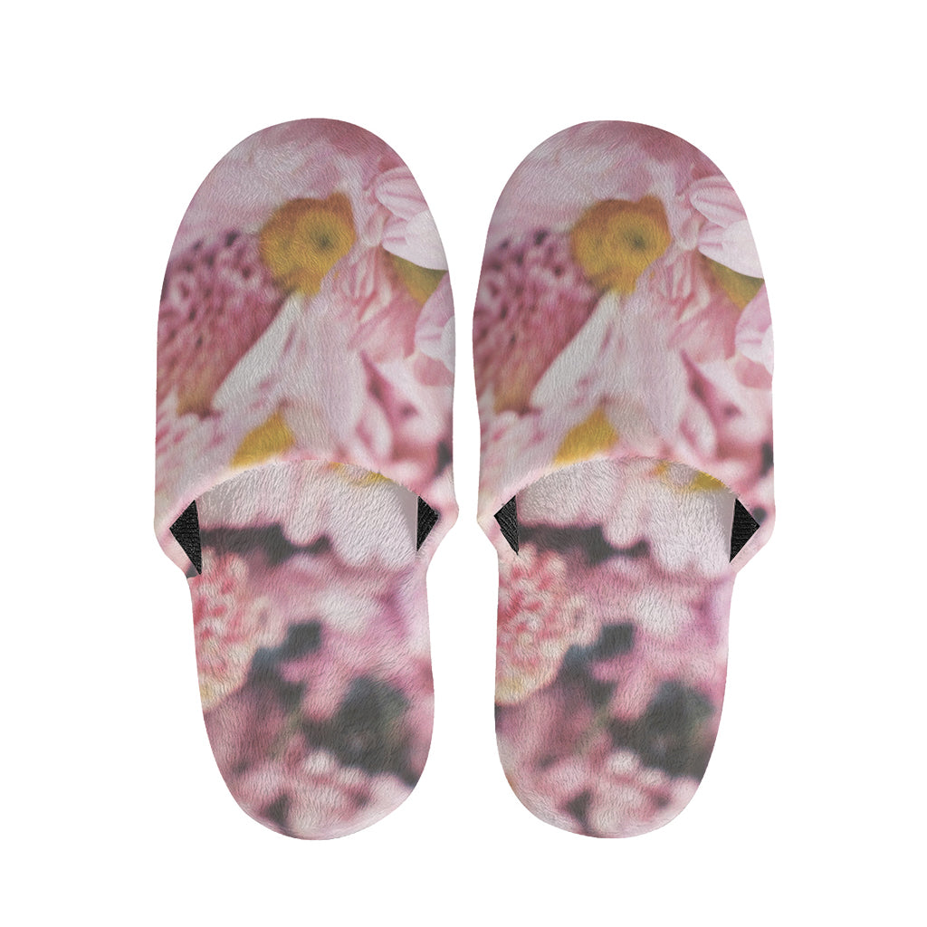 Pink Flowers Print Slippers
