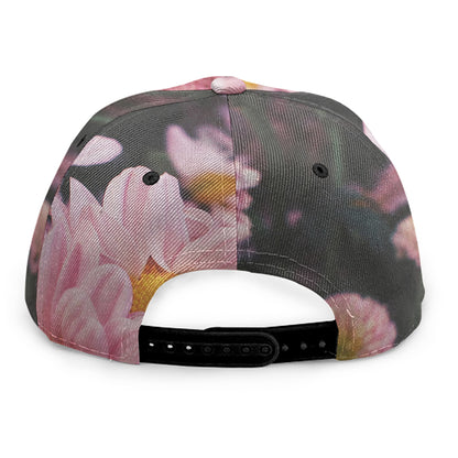 Pink Flowers Print Snapback Cap