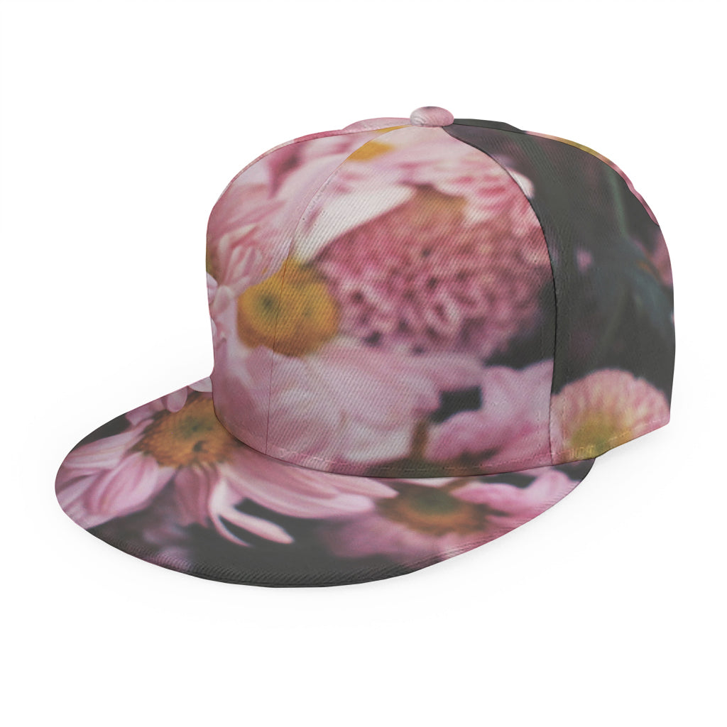 Pink Flowers Print Snapback Cap