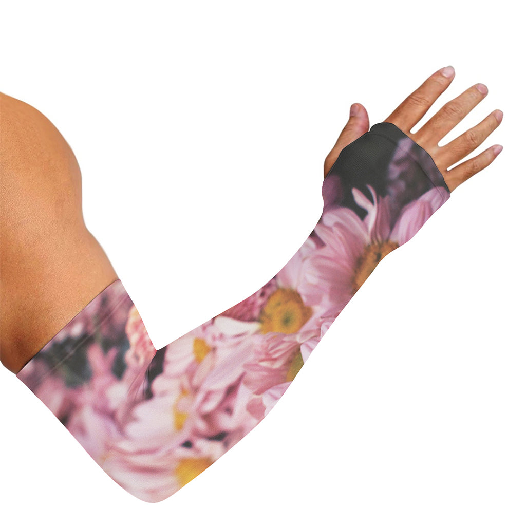 Pink Flowers Print Sun Protection Arm Sleeves