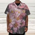 Pink Flowers Print Textured Short Sleeve Shirt