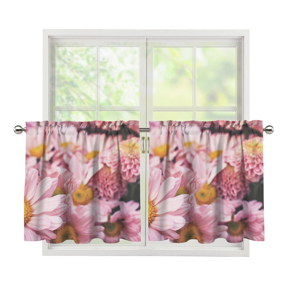 Pink Flowers Print Tier Curtains