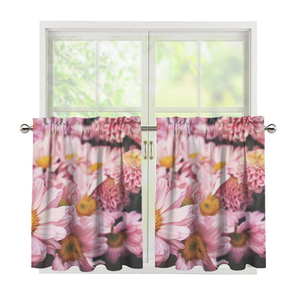 Pink Flowers Print Tier Curtains