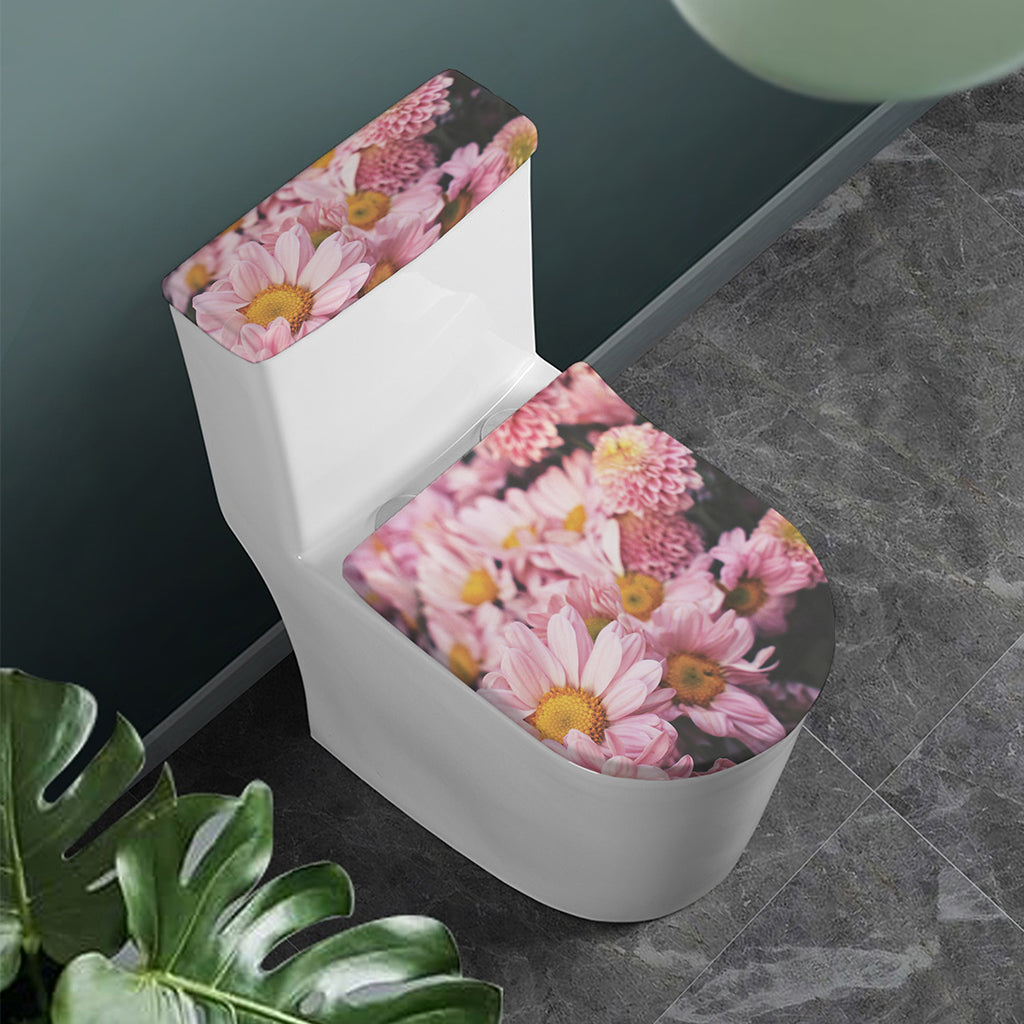 Pink Flowers Print Toilet Lid And Tank Cover Set