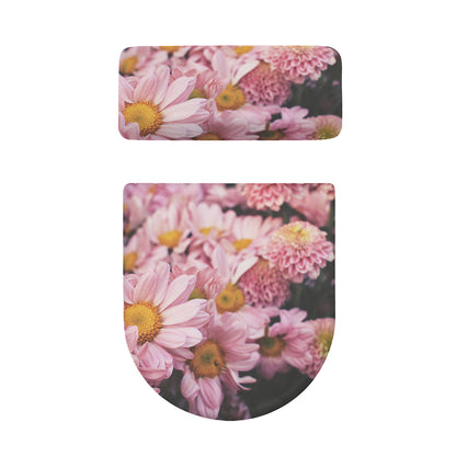 Pink Flowers Print Toilet Lid And Tank Cover Set
