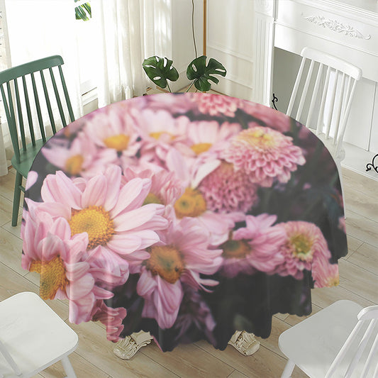 Pink Flowers Print Waterproof Round Tablecloth