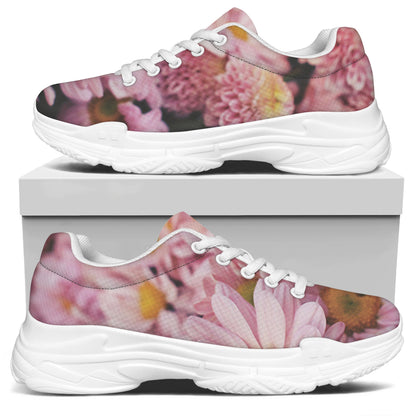 Pink Flowers Print White Chunky Shoes