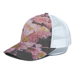 Pink Flowers Print White Mesh Trucker Cap