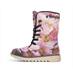 Pink Flowers Print Winter Boots