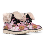 Pink Flowers Print Winter Boots
