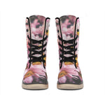 Pink Flowers Print Winter Boots