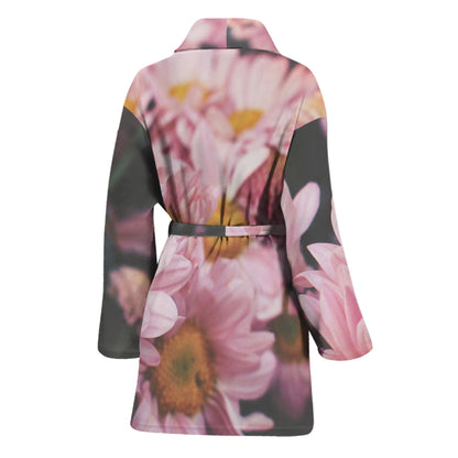 Pink Flowers Print Women's Bathrobe